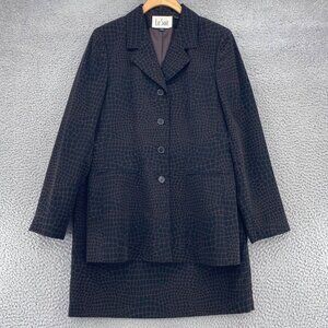Le Suit Set Womens 8 Brown Animal Print Button Up Pockets Blazer Skirt Office